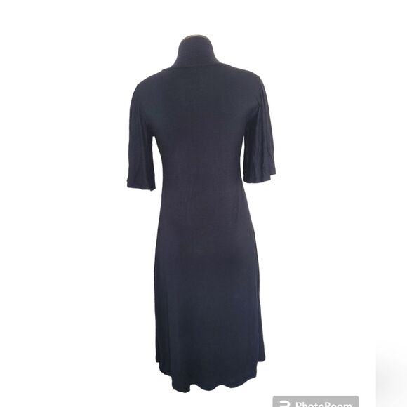 2Hearts Jersey Knit Dress Bell Sleeves Full Skirt Black Midi Soft Casual Medium - Picture 3 of 10